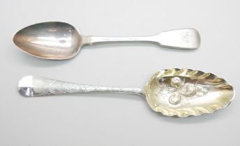 A George II silver berry spoon by Elizabeth Oldfield and an early 19th Century silver spoon by Sarah