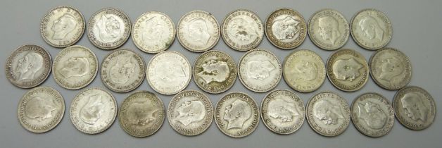 Coins; a full run of silver sixpences 1921 to 1946, (26 coins), 72.4g