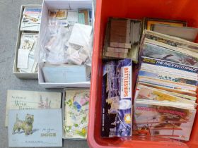 A collection of cigarette cards, albums and silks