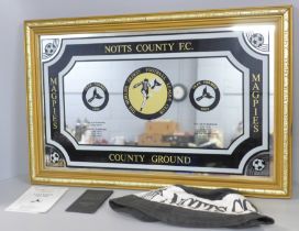 A Notts County mirror, a supporters card, fixture list and bucket hat **PLEASE NOTE THIS LOT IS