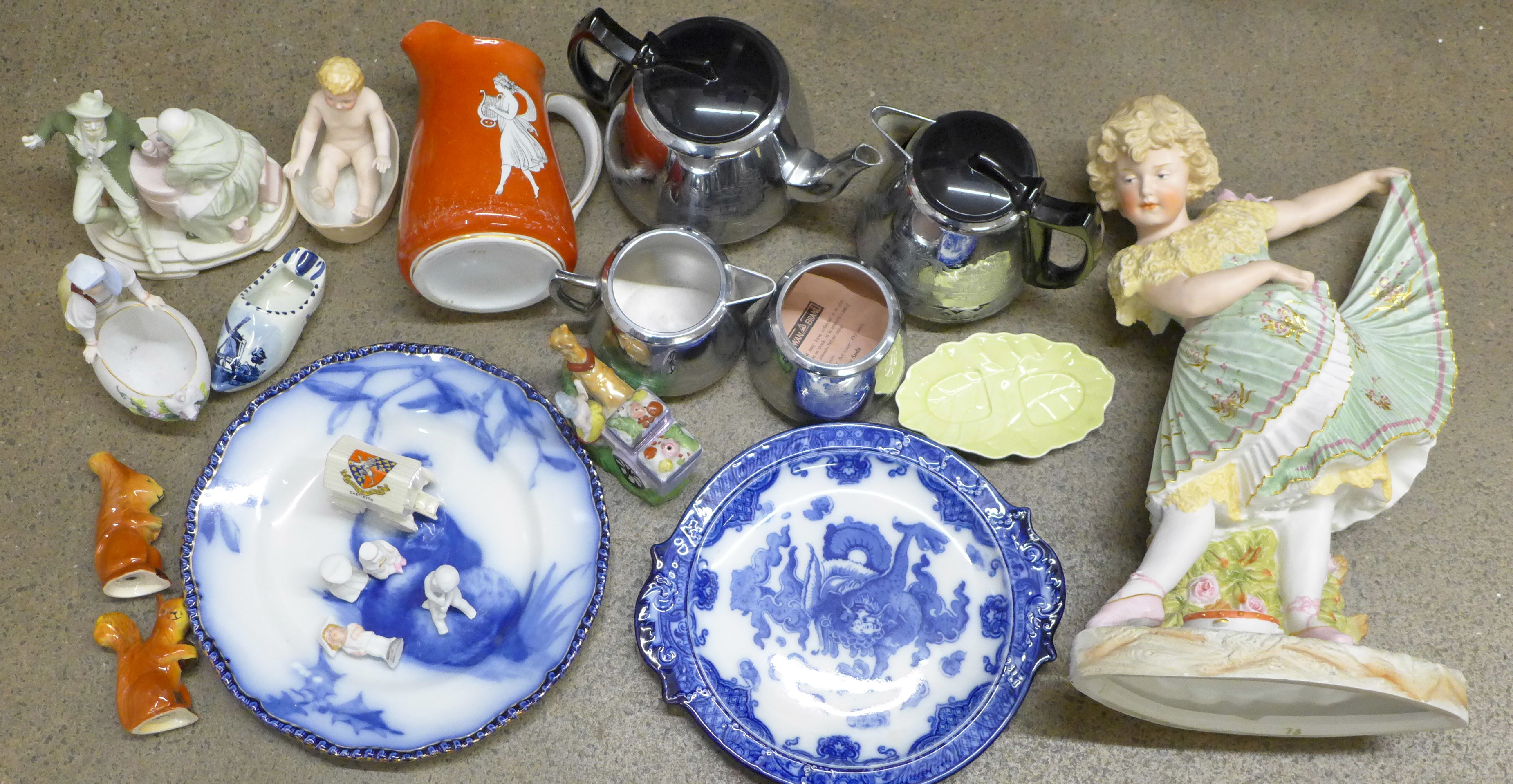 A collection of mixed china including Carlton Ware, Delft, crested ware and a Swan Chromalin four