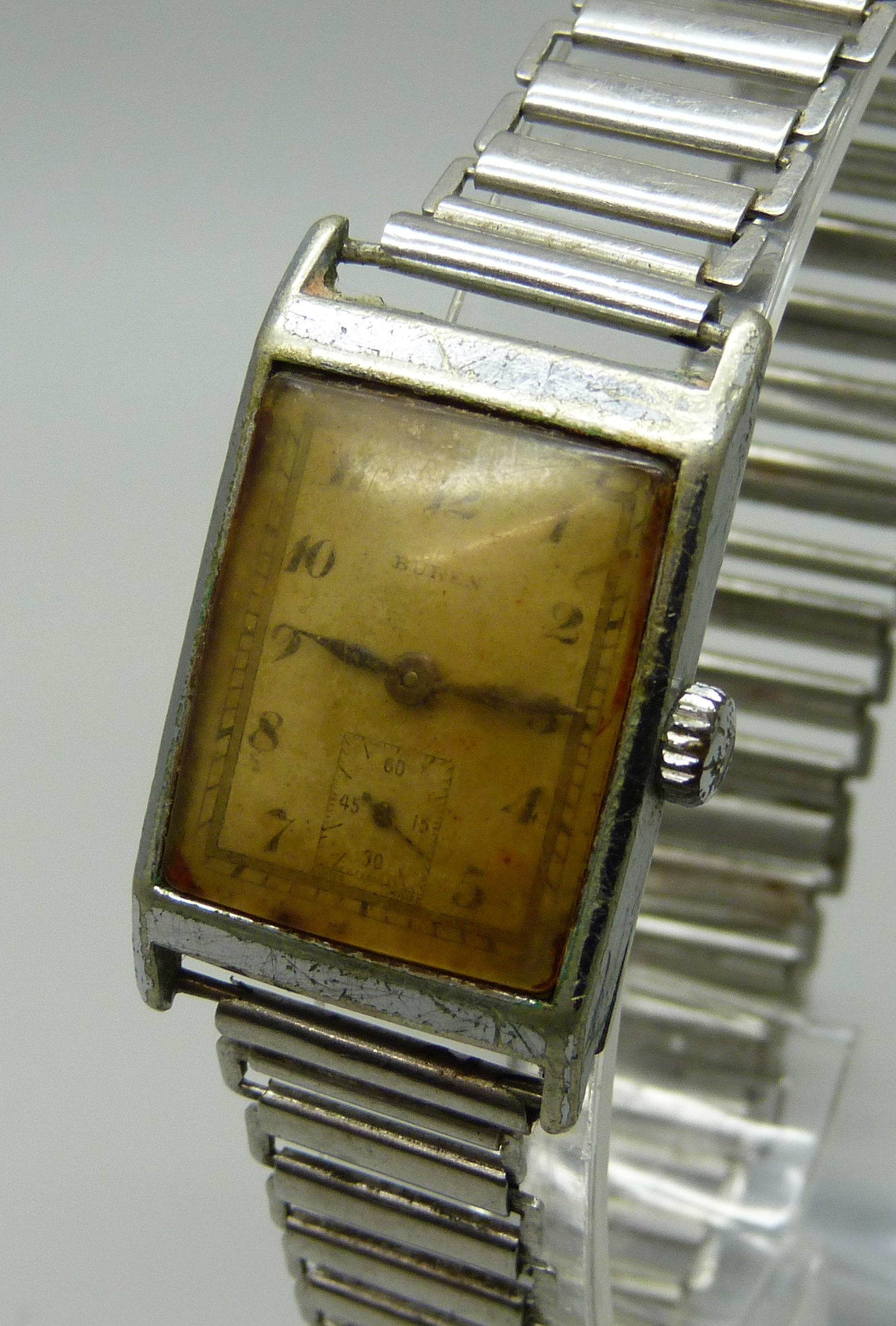 A gentleman's Buren Art Deco rectangular 1930s steel wristwatch - Image 3 of 6