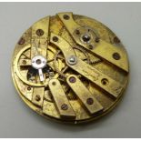 A pocket watch movement signed Cartier Geneve with gold balance wheel, no dial