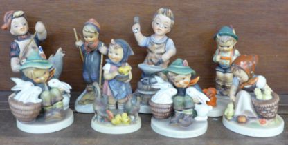 Seven Hummel figures and one Bavarian figure, three a/f