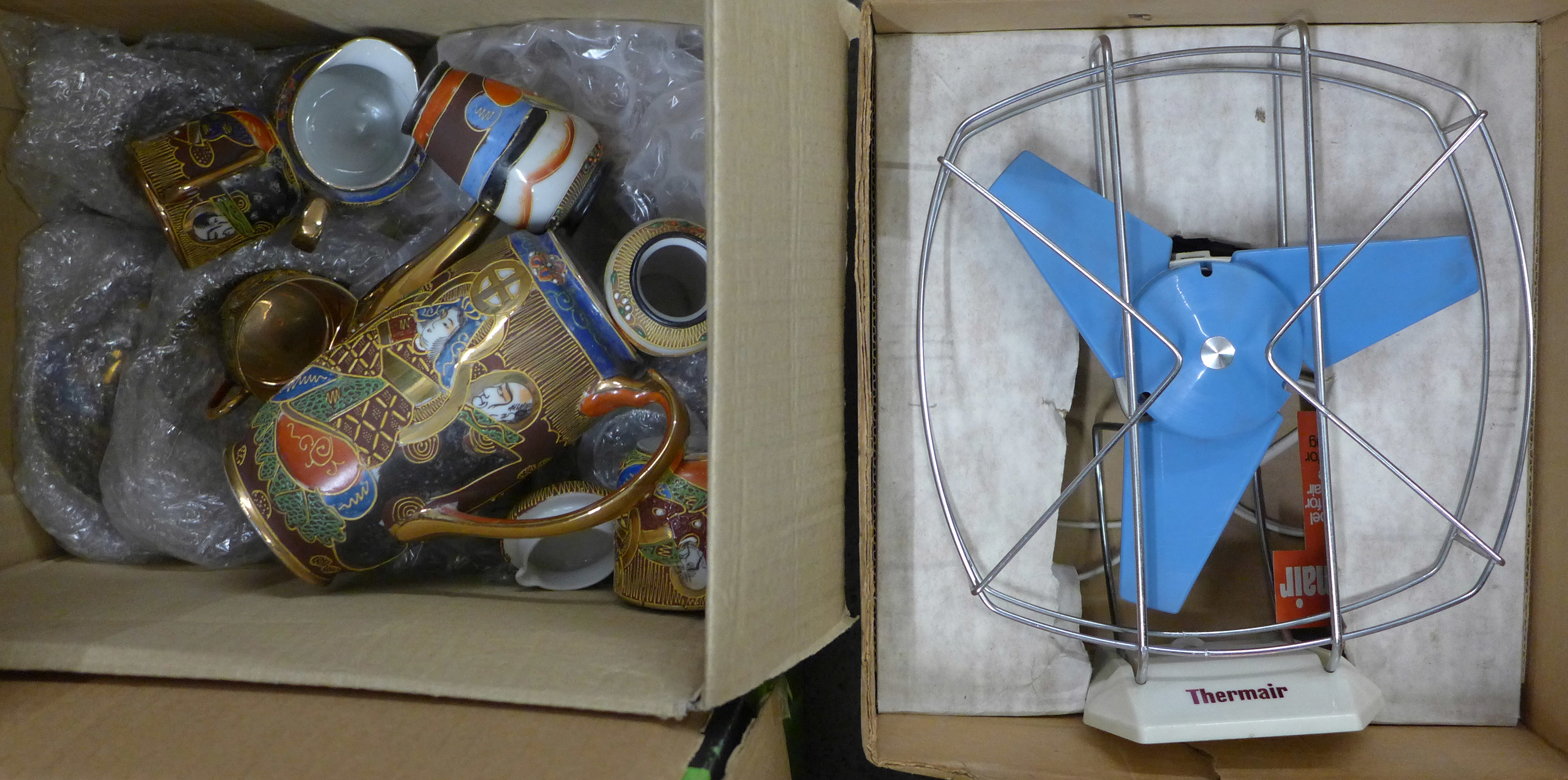 Three boxes of assorted items including oriental china, a collection of Pyrex, books, clocks, desk - Image 4 of 4