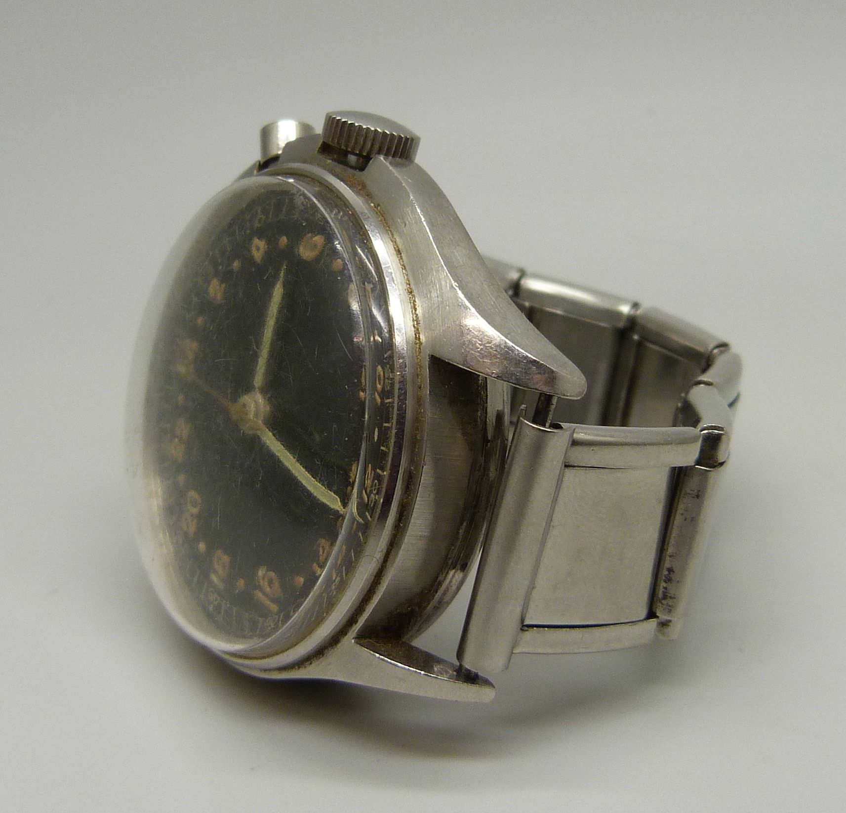 A German Lemania single button chronometer with 24-hour clock and sweep second hand, 39mm case - Image 3 of 5