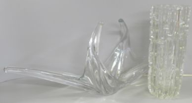 A large sculptural glass centrepiece and a Sklo Union, Czech vase, Frantisek Vizner for Hermanova