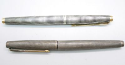 Two sterling silver Parker fountain pens, both with 14ct gold nibs