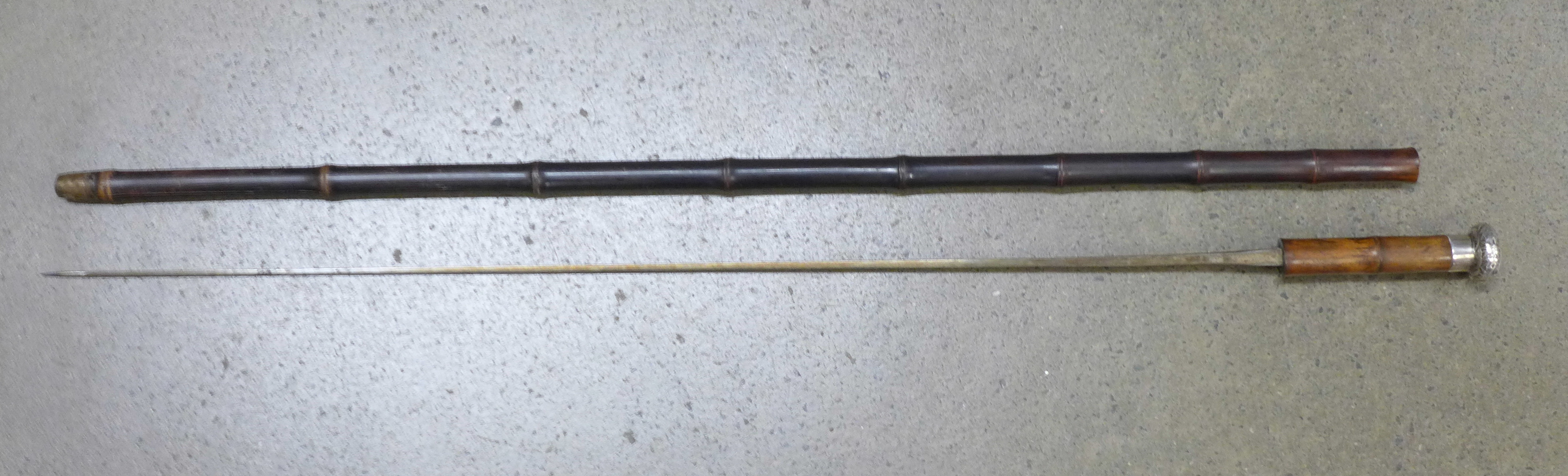A circa 1900 bamboo sword stick with white metal top - Image 3 of 4