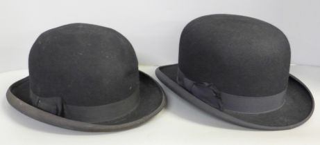 Two bowler hats including one Dunn & Co. The Perfectus Long Oval