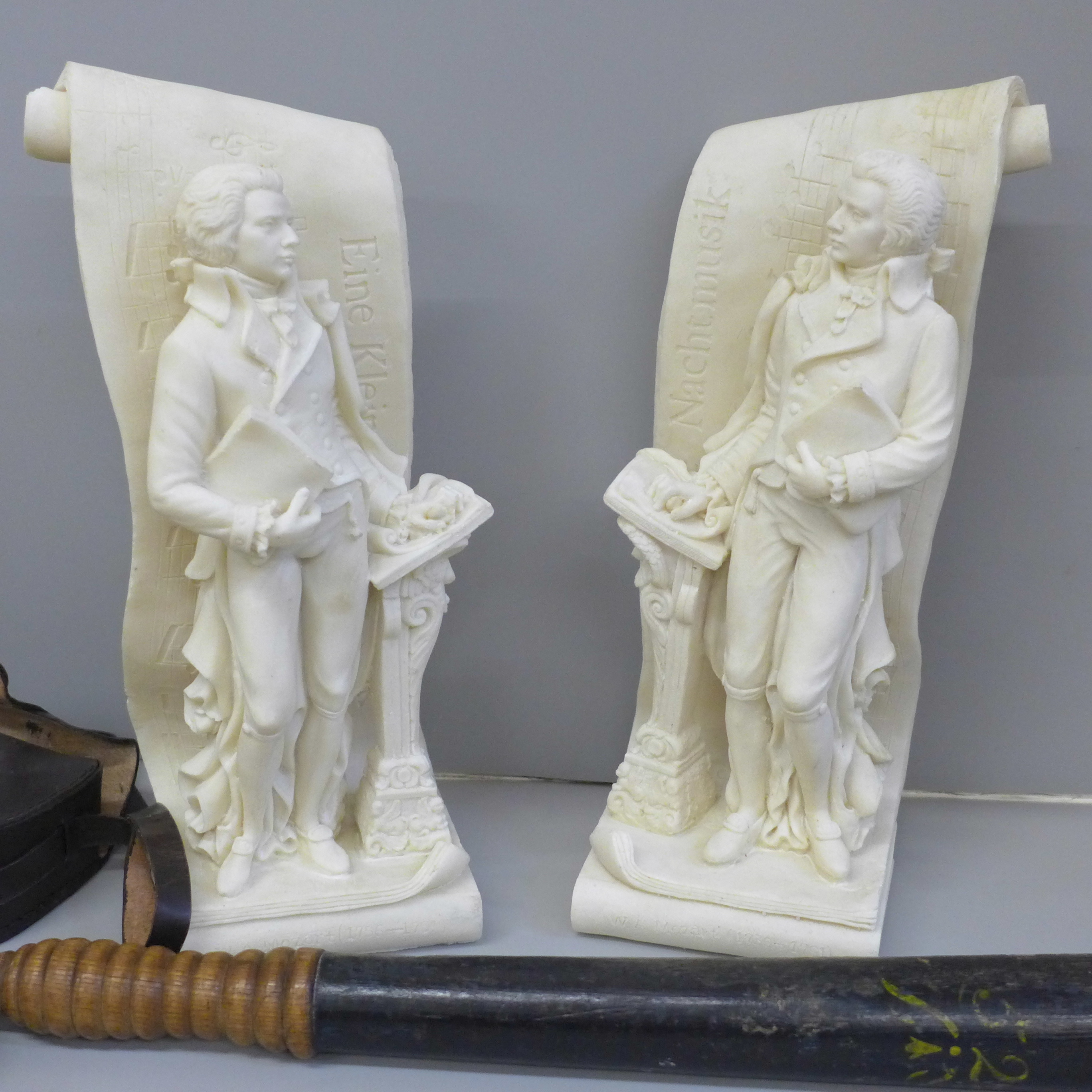 A Police truncheon, a brass compass, cased and a pair of Mozart figural bookends - Image 2 of 4