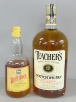 Two bottles of whisky; White Horse and 1.75 litre Teachers **PLEASE NOTE THIS LOT IS NOT ELIGIBLE