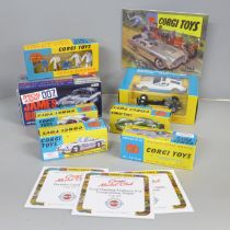 A collection of modern Corgi Toys including Aston Martin DB5, Mercedes Benz 300 and Roadster,