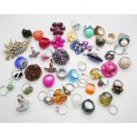 A collection of vintage and later costume rings, two multicolour resin rings, Murano, etc.