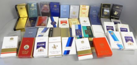 A collection of 44 mostly dummy cigarette packs from Imperial Tobacco 1970-80s used in tobacco