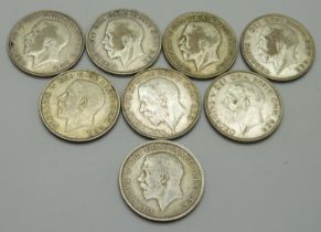 Coins; eight half-crowns 1920 to 1927, (rare dates 1924/5/6), 112.3g