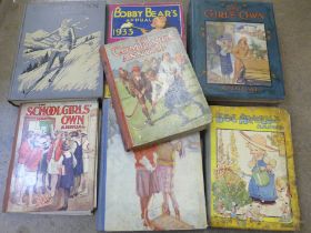 Seven vintage annuals for girls from the 1930s onwards including The School Girls Own Annual,