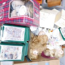Foxwood Tales tins and display case, Cherished Teddies figures, thimbles and four dolls **PLEASE