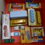 Two x Dinky Toys Swiss PTT Bus 293, four other original boxed Dinky Toys, three original loose and