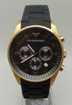 A gentleman's rose gold plated Emporio Armani stainless steel quartz wristwatch with black dial