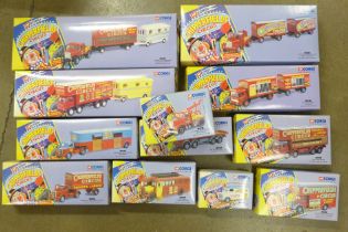 Corgi Chipperfields Circus; twelve various vehicles, trailers, caravans, all boxed