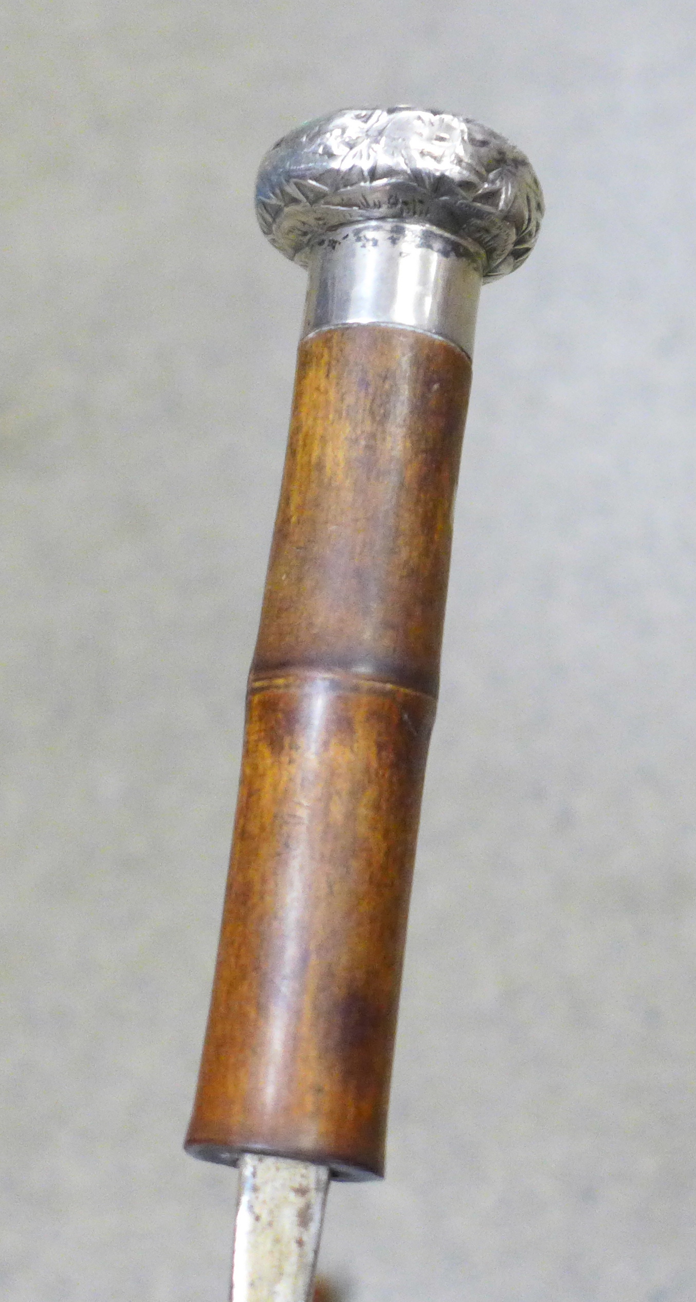 A circa 1900 bamboo sword stick with white metal top - Image 4 of 4