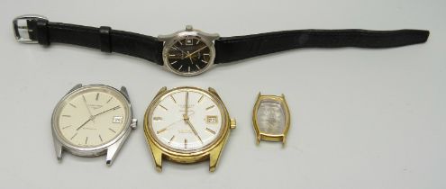 Two Longines automatic wristwatches, a watch case and a lady's Eterna quartz wristwatch