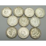 Coins; ten silver florins pre 1946 includes very rare 1932, 112.7g