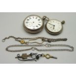 A silver cased pocket watch, Birmingham 1901, one other pocket watch, a silver chain, 13g, and one