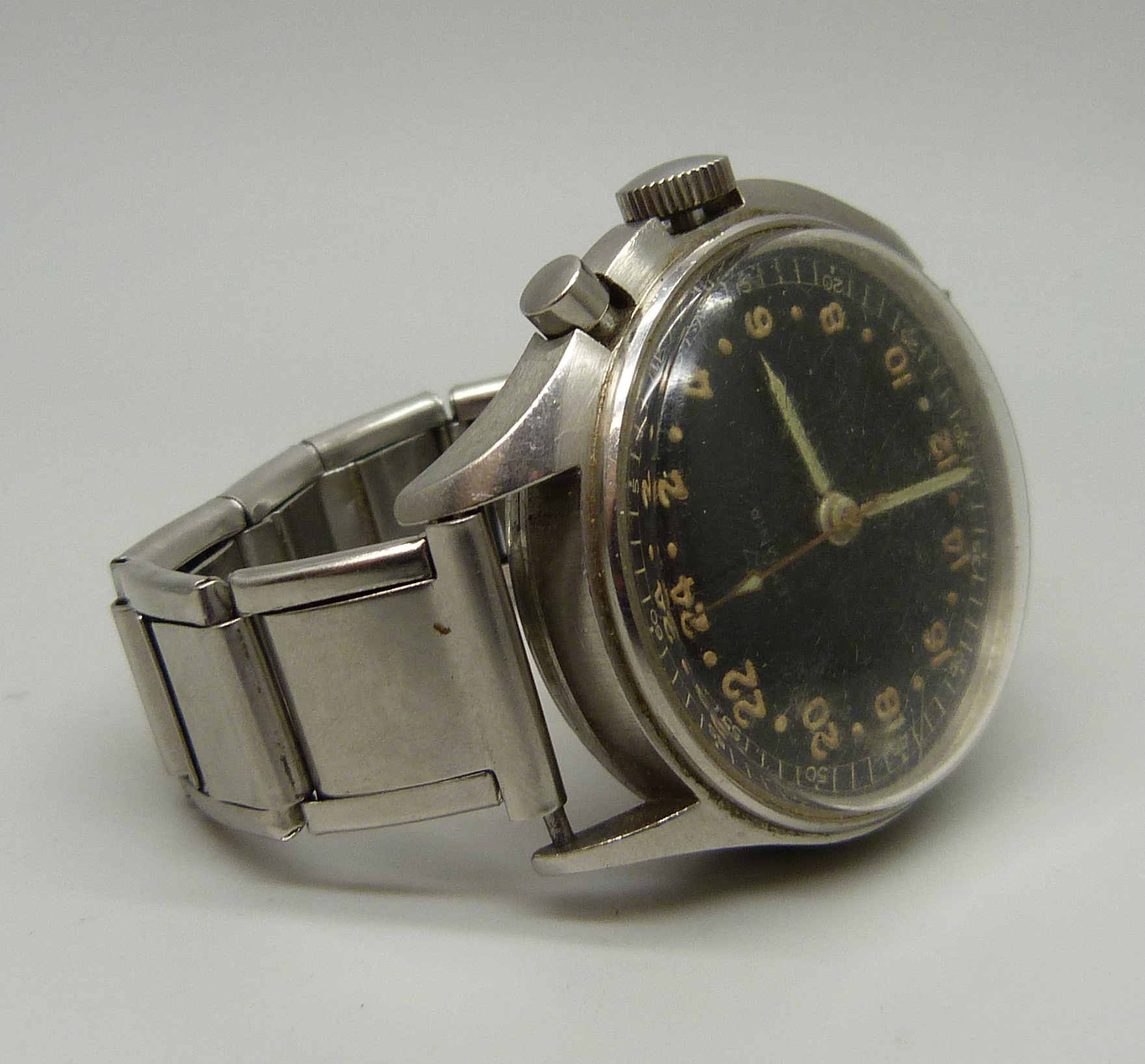 A German Lemania single button chronometer with 24-hour clock and sweep second hand, 39mm case - Image 2 of 5