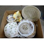 A box of mixed china, Royal Crown Derby, Brambly Hedge, mining plates, etc. **PLEASE NOTE THIS LOT