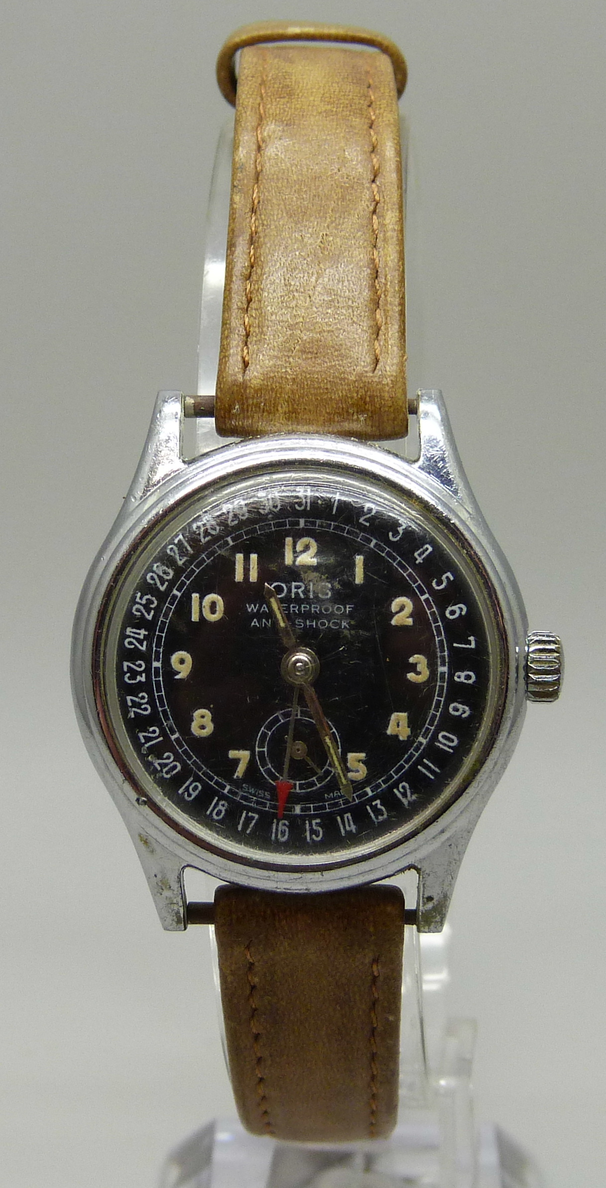 A gentleman's black faced Oris anti-shock stainless steel wristwatch, circa 1960s, 30mm case