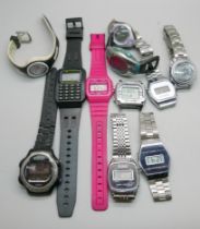 A collection of eleven digital wristwatches, a/f