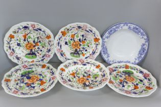 Six early Davenport plates and bowls