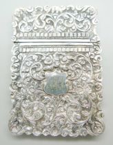 A white metal card case, 7cm x 10cm, (hinge strained)