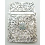 A white metal card case, 7cm x 10cm, (hinge strained)