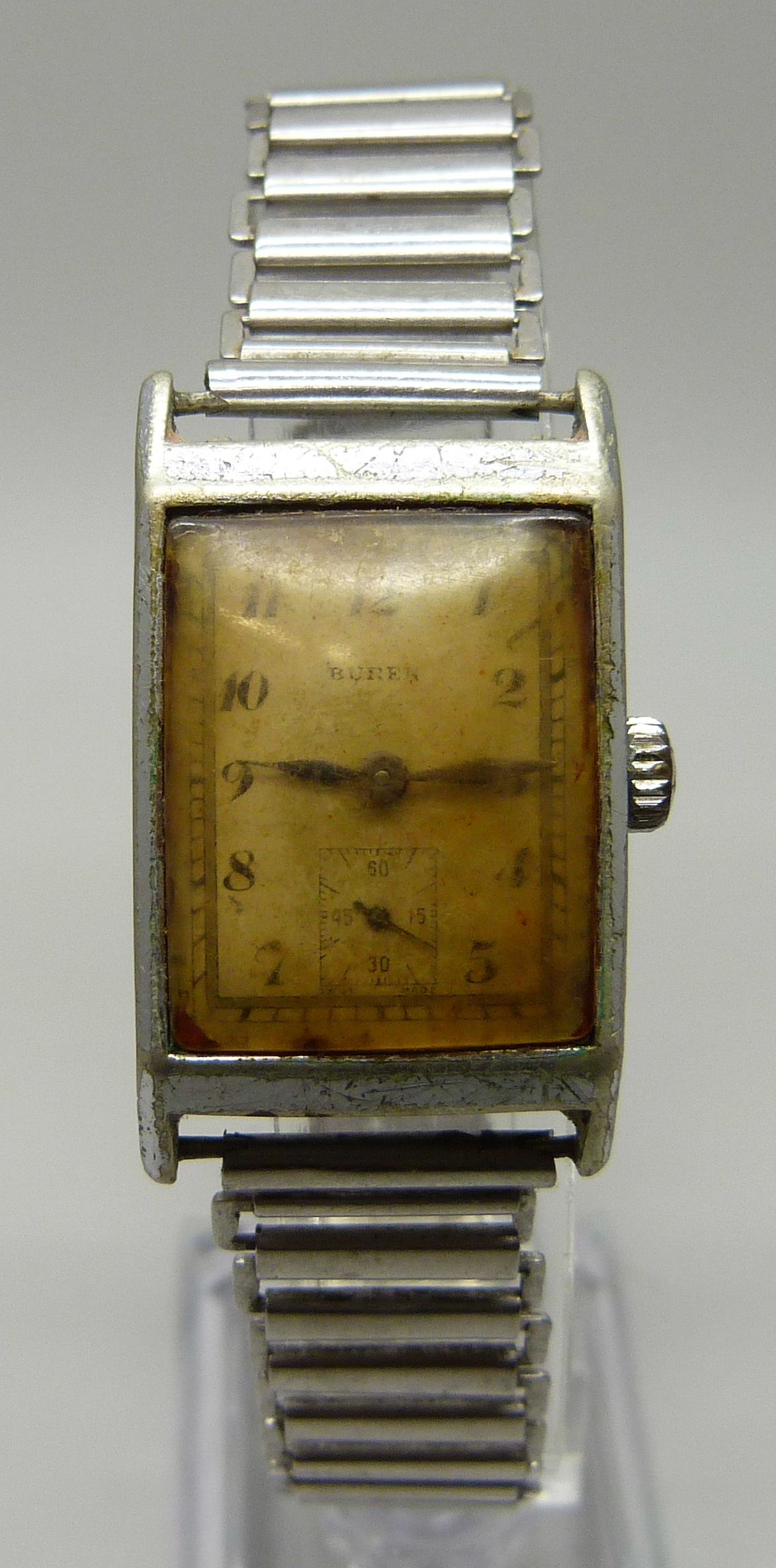A gentleman's Buren Art Deco rectangular 1930s steel wristwatch