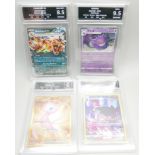 Four graded Pokemon cards (Getgraded) Gengar, 9.5, Charizard Ex, 8.5, Banette, 9 and Mew Ex, 6