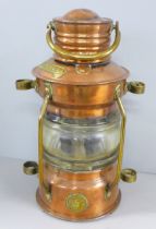 A copper ship's 'Anchor' lamp, Seahorse brand