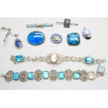 A collection of blue stone and butterfly wing set jewellery, etc.