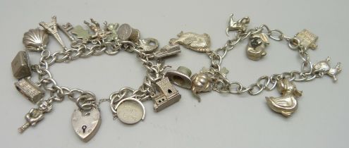 Two silver charm bracelets, 80g