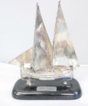 A Maltese silver model sailing boat on stand, marked 917, height 25.5cm