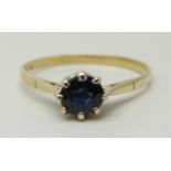 A 9ct gold and sapphire solitaire ring, 1.4g, P