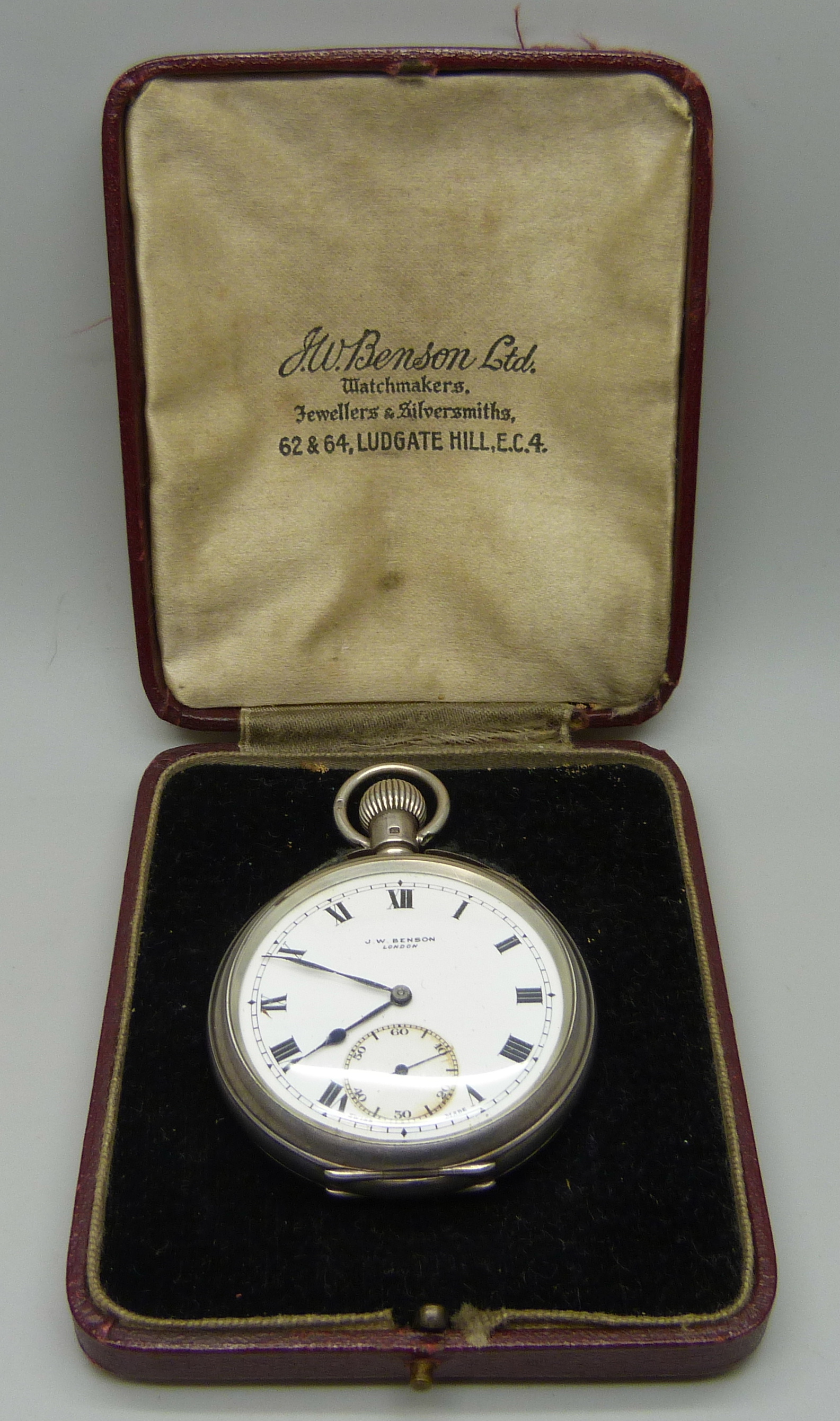 A silver cased Benson pocket watch, London 1936, boxed