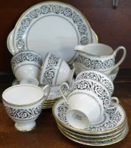 A Shelley Black Grecian Scroll, 14294 pattern five setting tea set