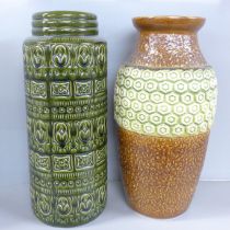 Two vintage West German pottery floor vases, one Scheurich and the other Bay Keramik vases, 41cm