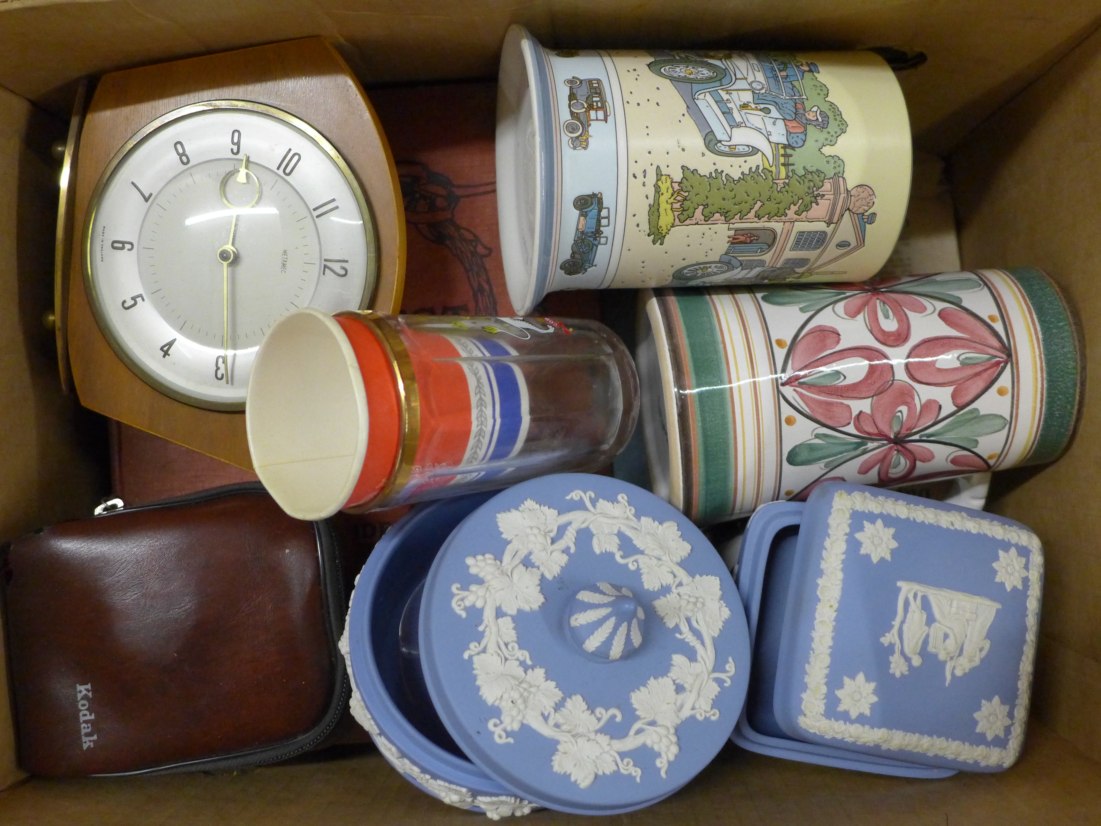 Three boxes of assorted items including oriental china, a collection of Pyrex, books, clocks, desk - Image 3 of 4