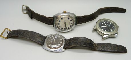 Three automatic wristwatches, two Timex and one Winner