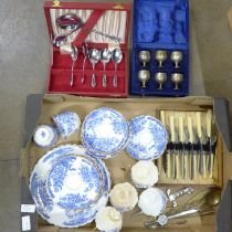 Blue and white teaware, flatware, four letter openers, etc. **PLEASE NOTE THIS LOT IS NOT ELIGIBLE