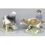 A pair of Royal Copenhagen figures, girl and boy with calves